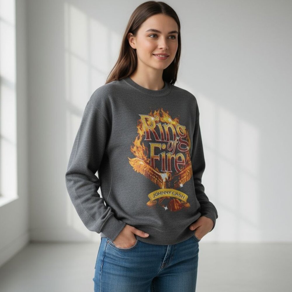 Johnny Cash "Ring of Fire" Oversized Graphic Band Sweatshirt NWOT